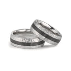 Partnerringe Rustfrit stål, Kulstof Zirconia hvid , 6 Sten