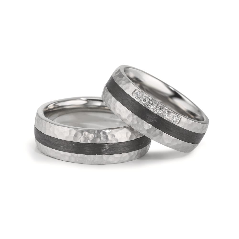 Partnerringe Rustfrit stål, Kulstof Zirconia hvid , 6 Sten