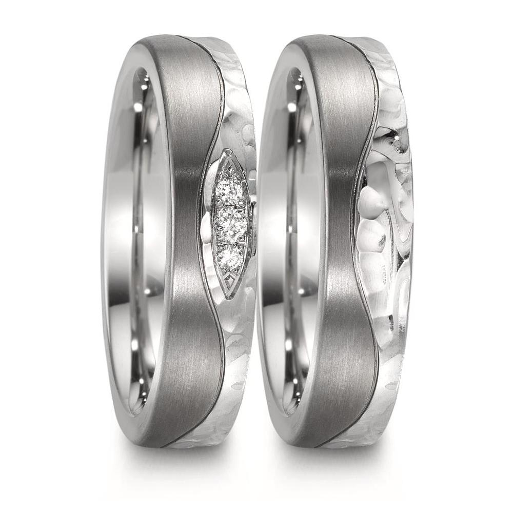 Partnerringe Rustfrit stål, Titanium Diamant 0.045 ct, 3 Sten , w-si