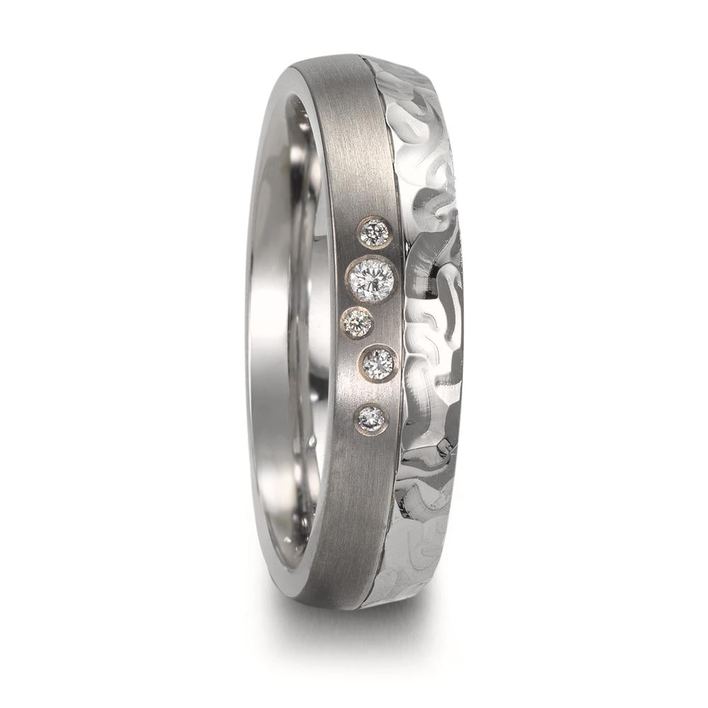 Partnerringe Rustfrit stål, Titanium Diamant 0.05 ct, 5 Sten , w-si