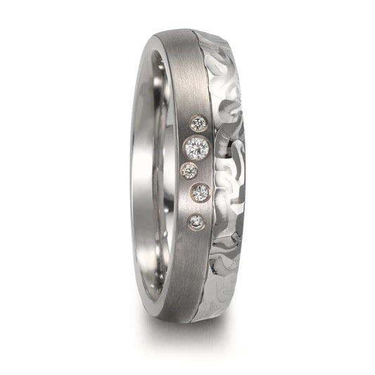 Partnerringe Rustfrit stål, Titanium Diamant 0.05 ct, 5 Sten , w-si