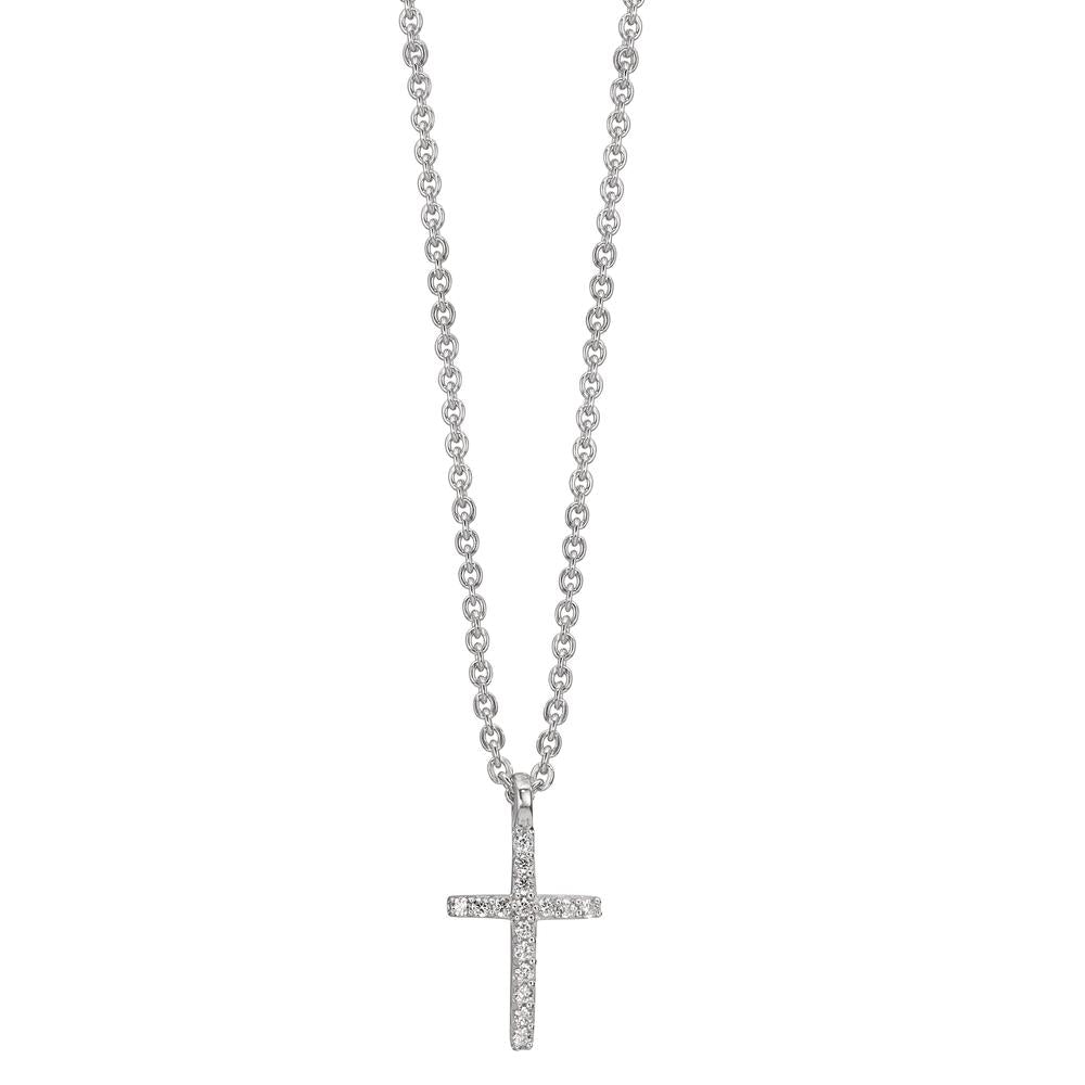 Collier Sølv Zirconia 16 Sten rhodineret Kryds 38-42 cm