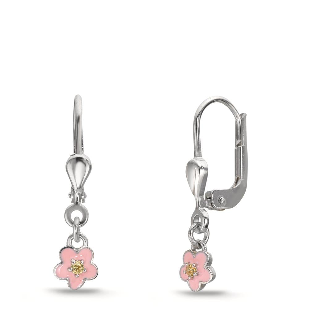 Øreringe Sølv Zirconia gul , 2 Sten rhodineret Blomst