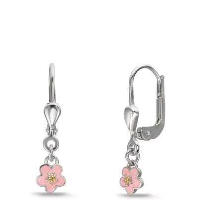 Øreringe Sølv Zirconia gul , 2 Sten rhodineret Blomst