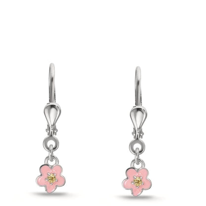 Øreringe Sølv Zirconia gul , 2 Sten rhodineret Blomst