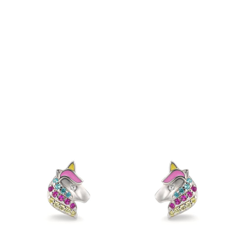Ørestikker Sølv Zirconia farverig rhodineret Hest Ø7 mm