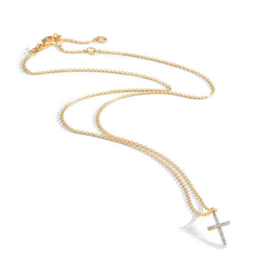 Collier 375/9K guld Zirconia 16 Sten Kryds 38-42 cm