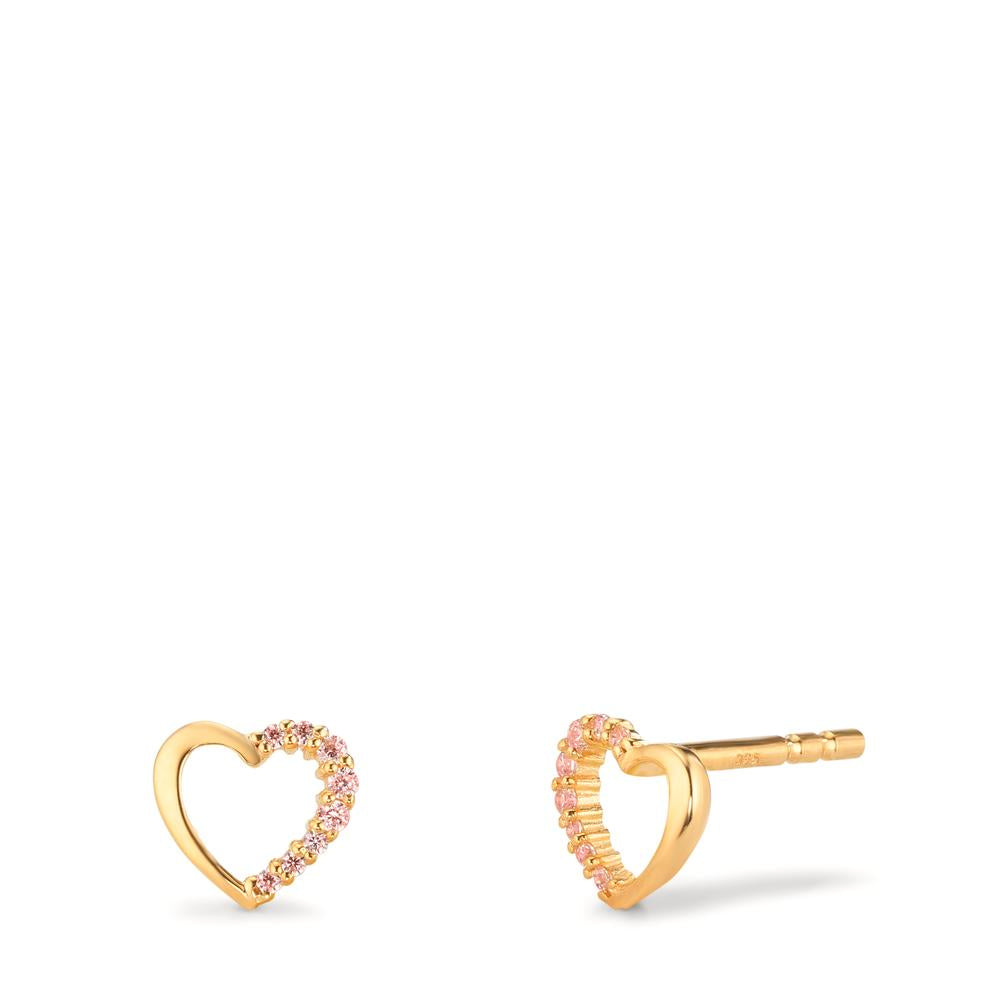 Ørestikker 375/9K guld Zirconia lyserød Hjerte Ø6.5 mm