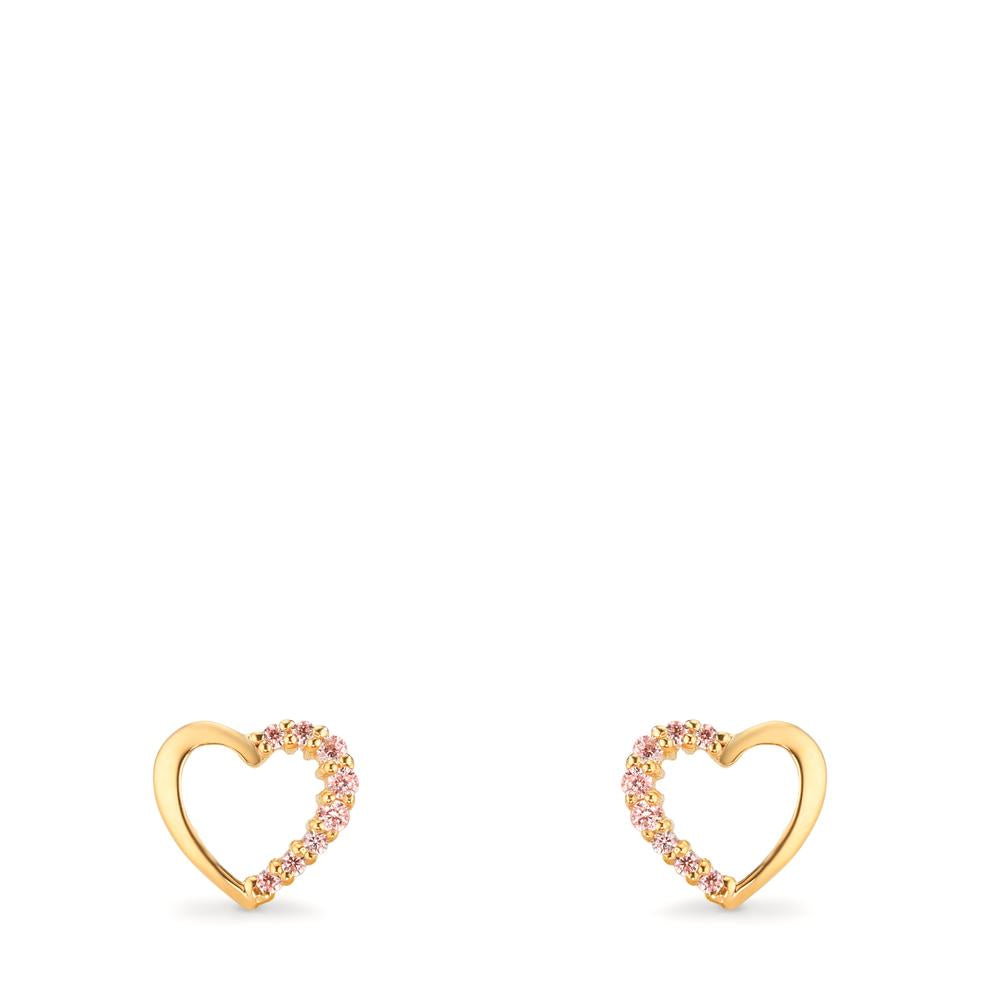 Ørestikker 375/9K guld Zirconia lyserød Hjerte Ø6.5 mm