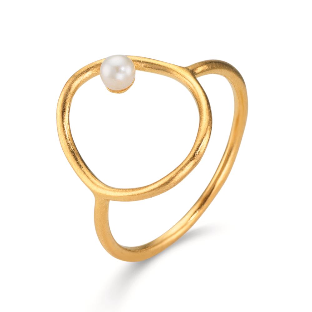 Ringe Sølv gul forgyldt Ferskvands kulturperle hvid, 3 mm Ø14 mm