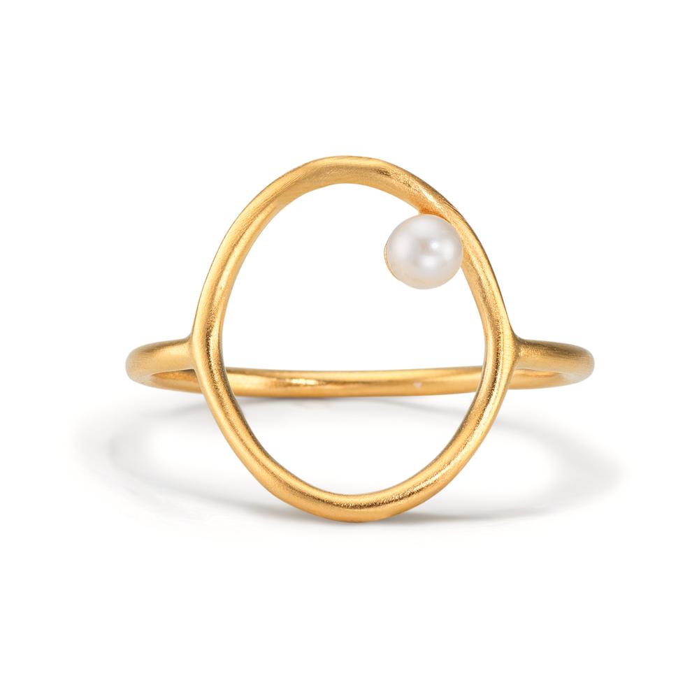 Ringe Sølv gul forgyldt Ferskvands kulturperle hvid, 3 mm Ø14 mm