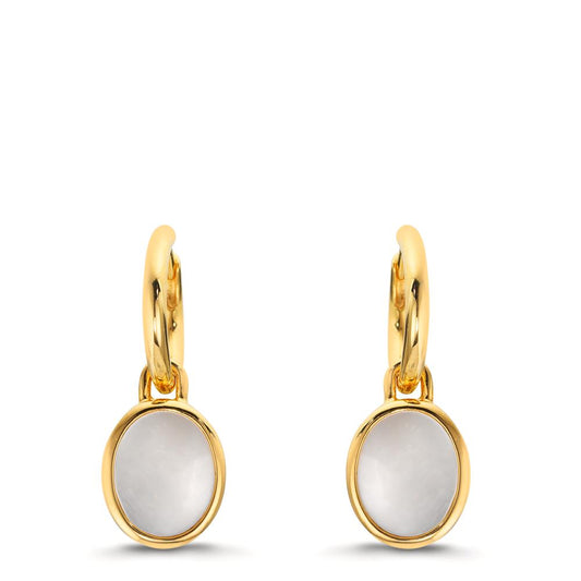 Kreoler med krog Sølv gul forgyldt Perlemor hvid, 2 Perler 9-9.5 mm Ø14 mm