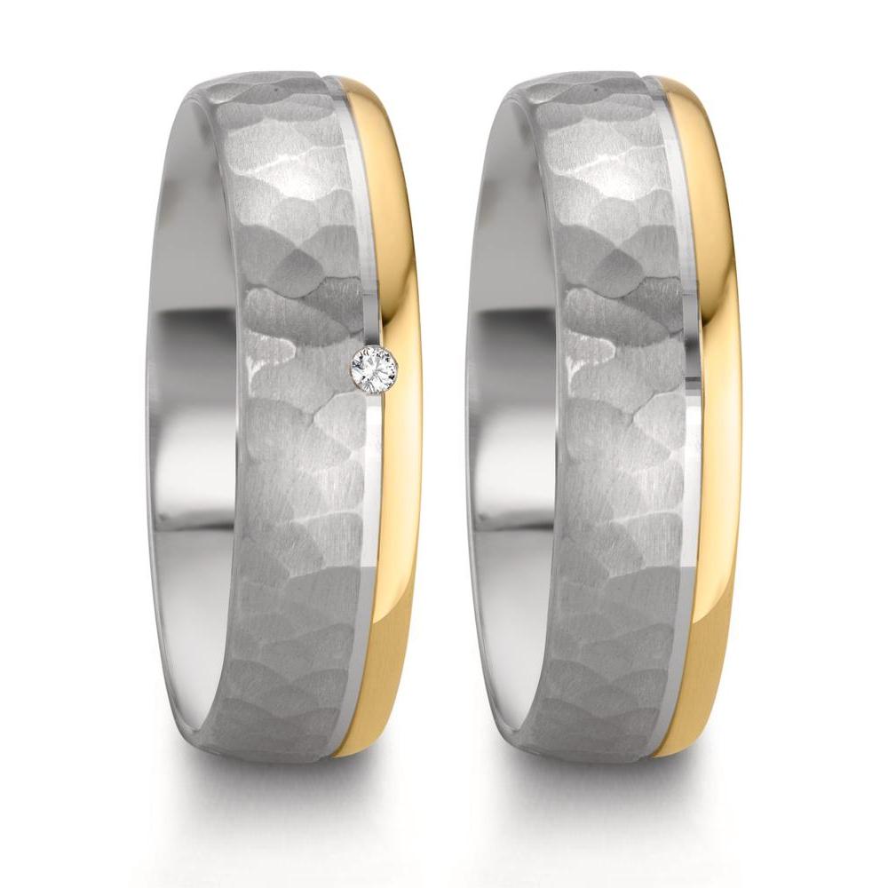 Partnerringe Sølv, 585/14K roseguld Diamant 0.015 ct, w-si tofarvet