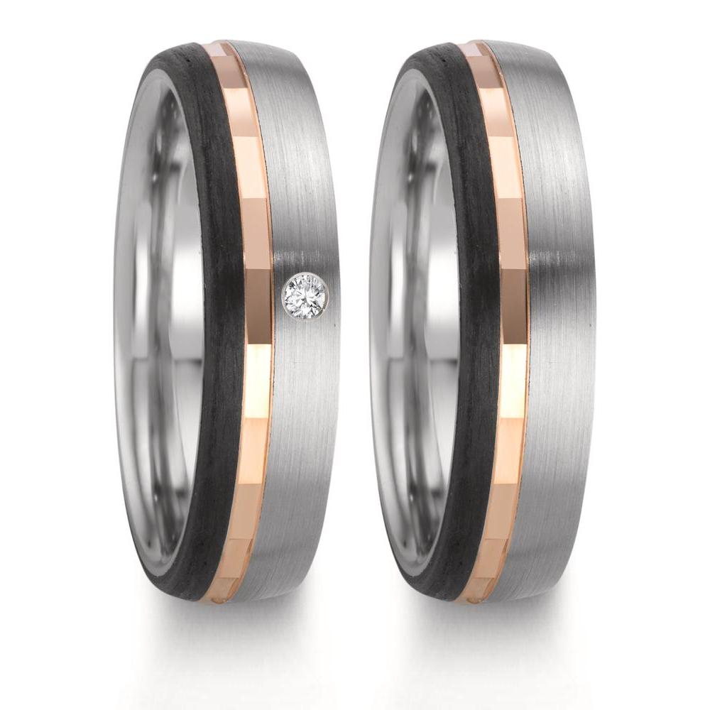Partnerringe Rustfrit stål, 375/9K rødguld Diamant 0.02 ct, w-si