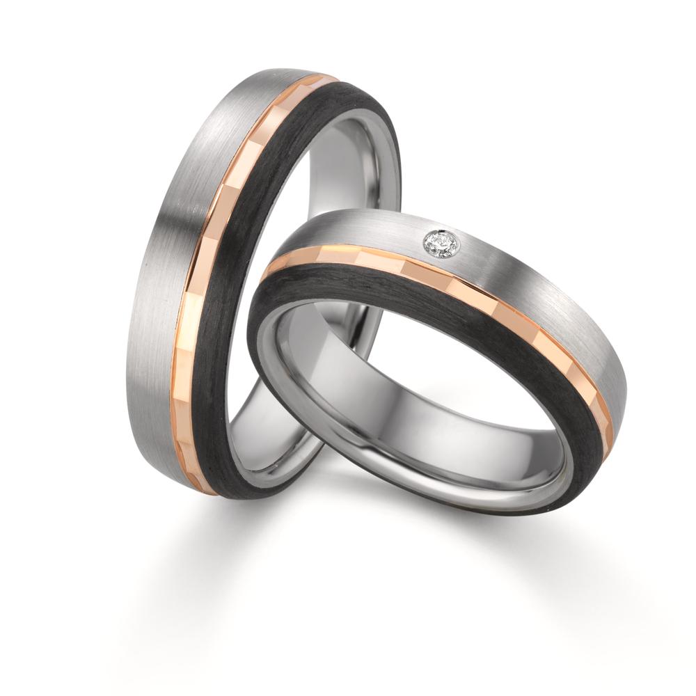 Partnerringe Rustfrit stål, 375/9K rødguld Diamant 0.02 ct, w-si