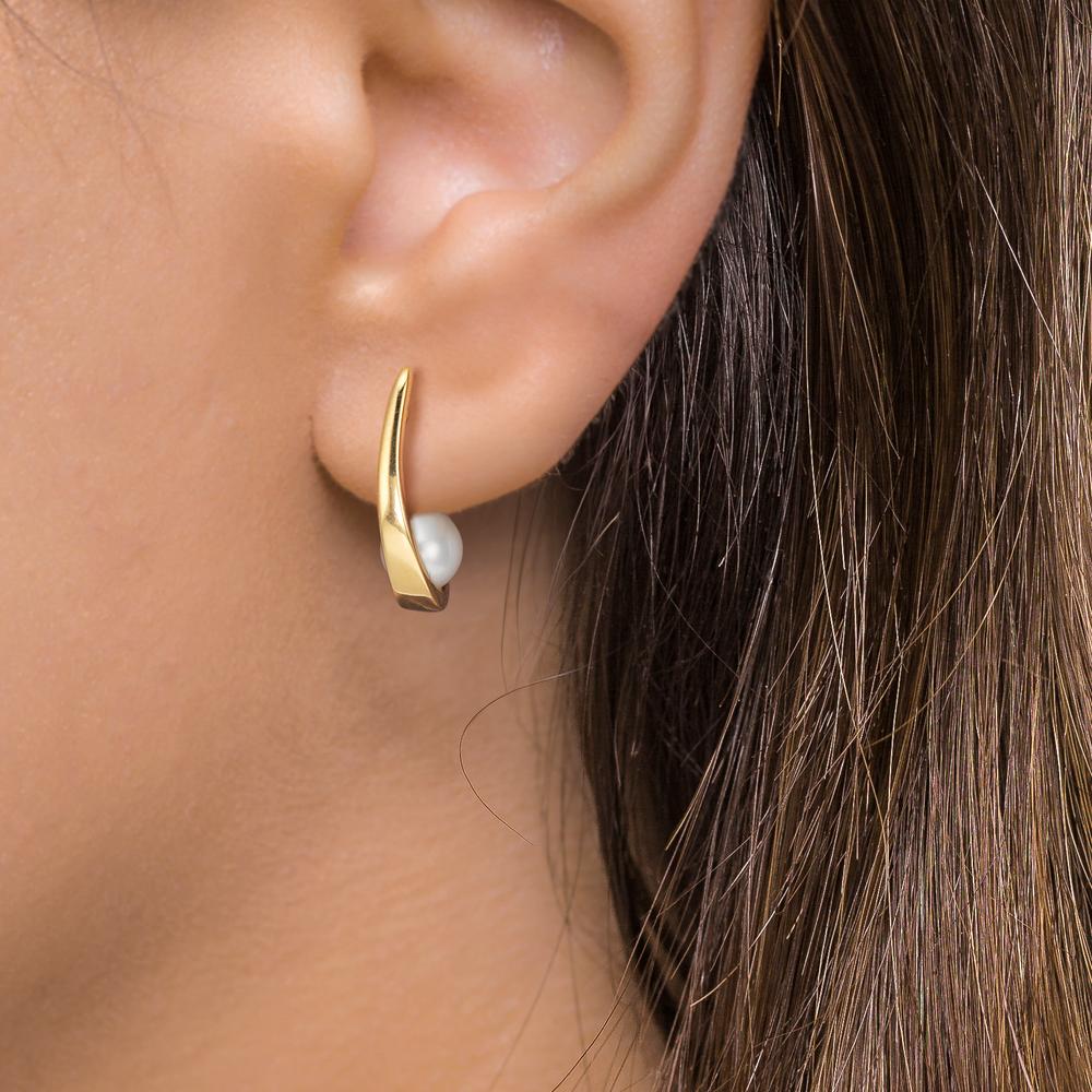 Click kreoler 750/18K guld Ferskvands kulturperle, 2 Perler 6-6.5 mm