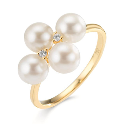 Ringe 750/18K guld Diamant 0.30 ct, 2 Sten , w-si Ferskvands kulturperle, 4 Perler 5.5-6 mm