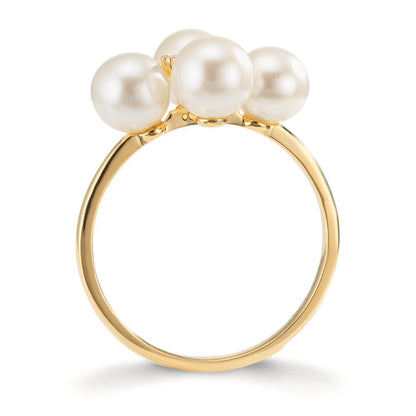 Ringe 750/18K guld Diamant 0.30 ct, 2 Sten , w-si Ferskvands kulturperle, 4 Perler 5.5-6 mm