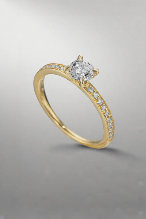 Solitaire ring 750/18K guld Diamant 0.47 ct, [Brillant], w-si, Diamant 0.18 ct, 18 Sten , [Brillant], w-si