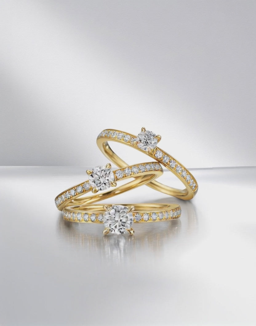 Solitaire ring 750/18K guld Diamant 0.47 ct, [Brillant], w-si, Diamant 0.18 ct, 18 Sten , [Brillant], w-si