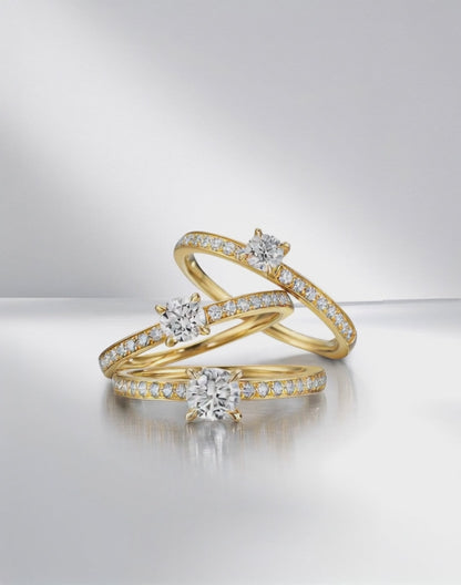 Solitaire ring 750/18K guld Diamant hvid , 0.30 ct, [Brillant], w-si, Diamant hvid , 0.20 ct, 18 Sten , [Brillant], w-si