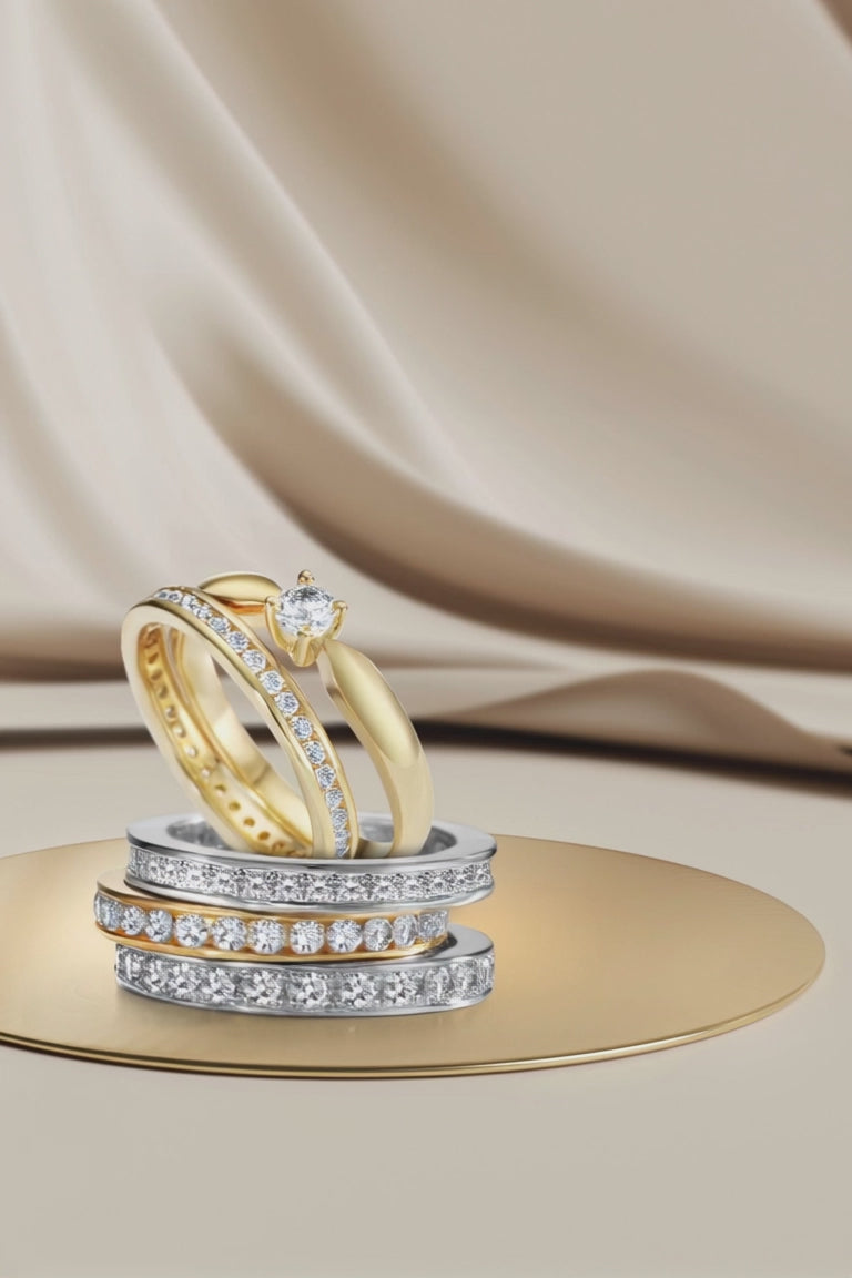 Memory ring 750/18K guld Diamant hvid , 1 ct, 33 Sten , [Brillant], w-si