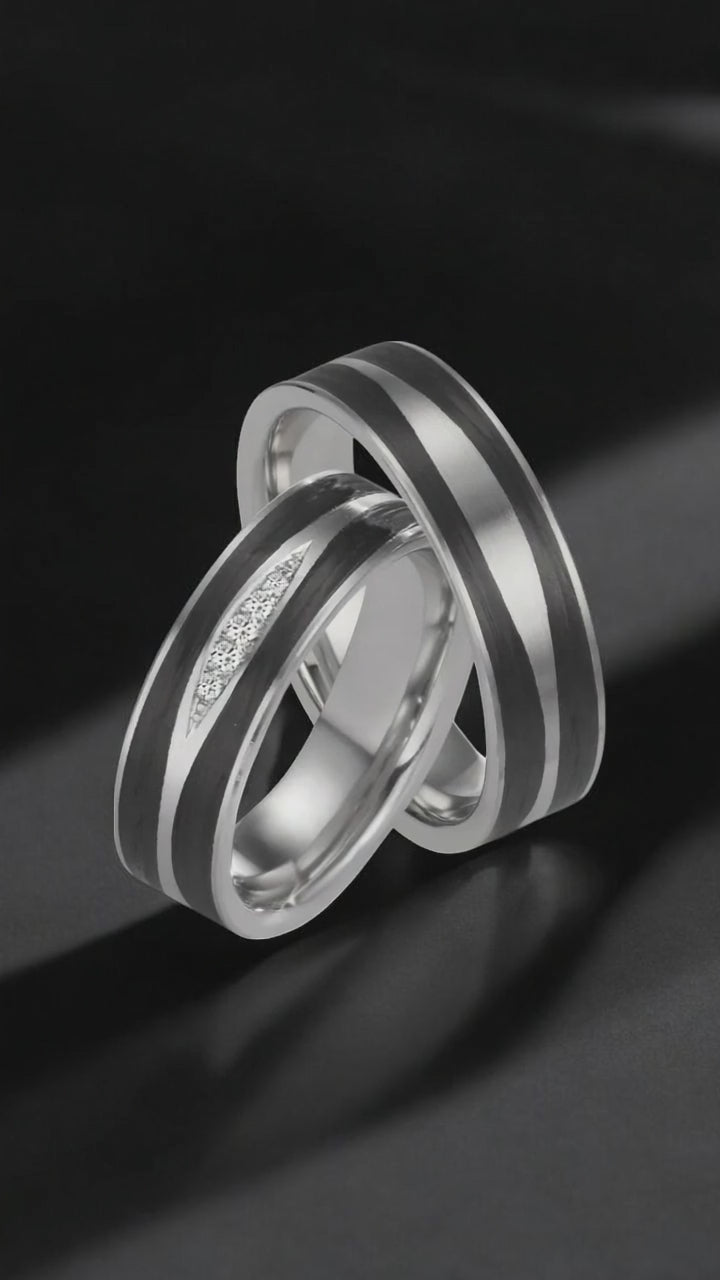 Partnerringe 950 platin, Kulstof Diamant 0.034 ct, 5 Sten , w-si