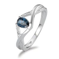 Fingerring 750/18K hvidguld Safir blå , [Tropfen], Diamant 0.01 ct, 2 Sten-557988