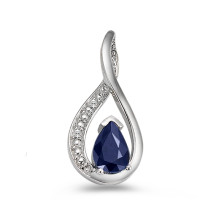Vedhæng 750/18K hvidguld Safir blå , [Tropfen], Diamant 0.01 ct, 2 Sten-557989