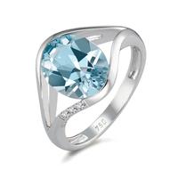 Fingerring 750/18K hvidguld Topas blå, Diamant 0.015 ct, 3 Sten , [Brillant], w-si-558133
