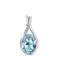 Vedhæng 750/18K hvidguld Topas blå , [oval], Diamant hvid , 0.015 ct, 3 Sten , [Brillant], w-si