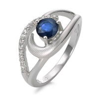 Fingerring Sølv Safir blå , 0.60 ct, Zirconia hvid rhodineret-585717