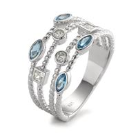 Fingerring Sølv Zirconia blå , 8 Sten rhodineret-595513